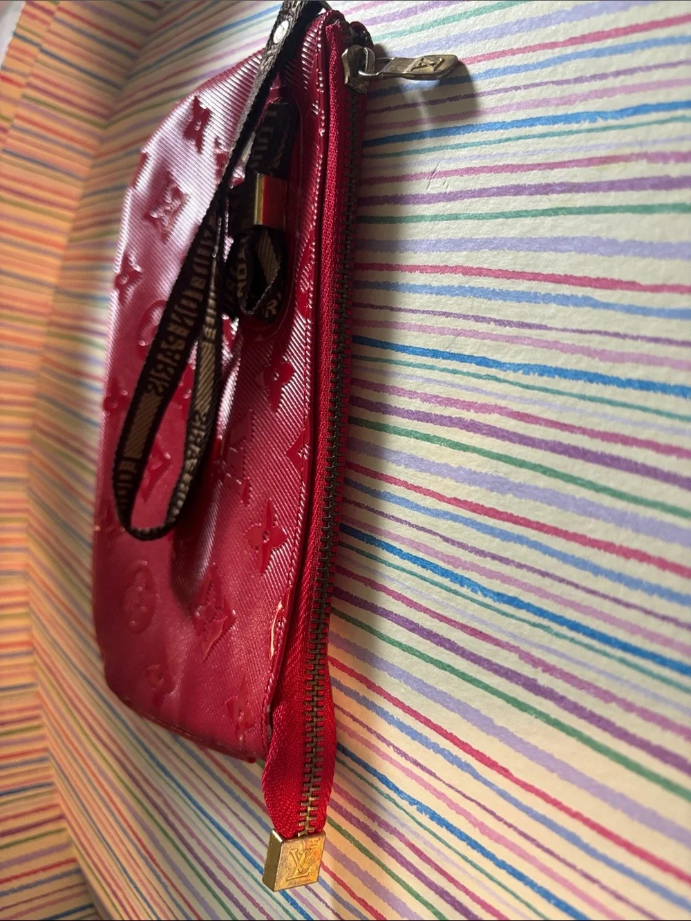 Louis Vuitton Red Vernis Monogram Wristlet with Bow Charm